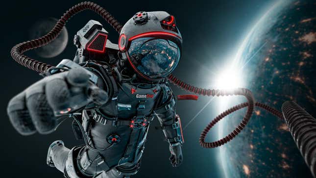 A promotional image of an Astronaut used by GameStop to advertise its NFT marketplace. The astronaut figure was used in an NFT that also evoked a famous photo from 9/11.