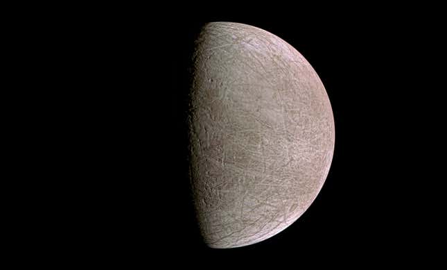 The icy moon Europa.