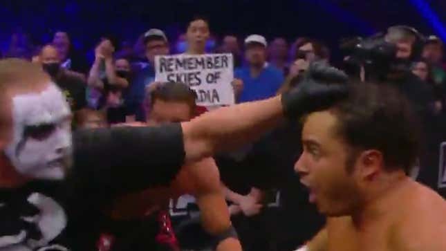 A WWE fan holds up a sign about Dreamcast game Skies of Arcadia