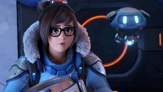 Mei and Snowball are looking curiously at something off-screen.