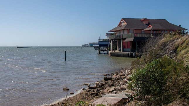 A home is seen near a beachfront on February 16, 2022 in Galveston, Texas.