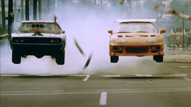 A screenshot of two cars racing in The Fast and the Furious 
