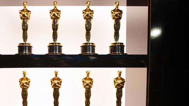 Eight Oscar statues, all of which are going in the trash
