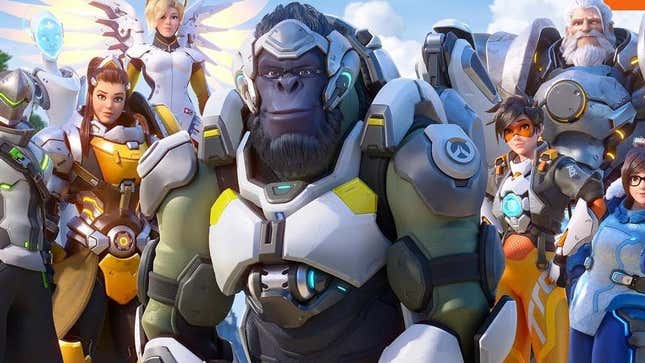 Overwatch heroes poise right before launching into battle. 