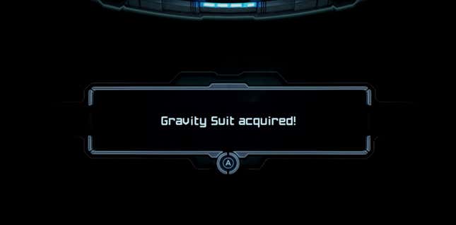 A notification indicates you acquired the Gravity Suit.