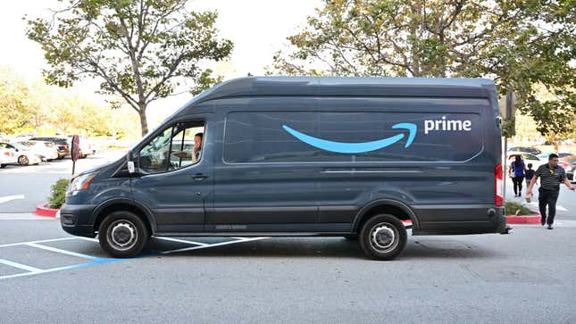 An Amazon delivery van is seen during Amazon Prime Day on July 12, 2022 in Alhambra, California. - What started as a one-day-only event for shopping deals in 2015 has since morphed into a 48-hour event for Amazon Prime members.