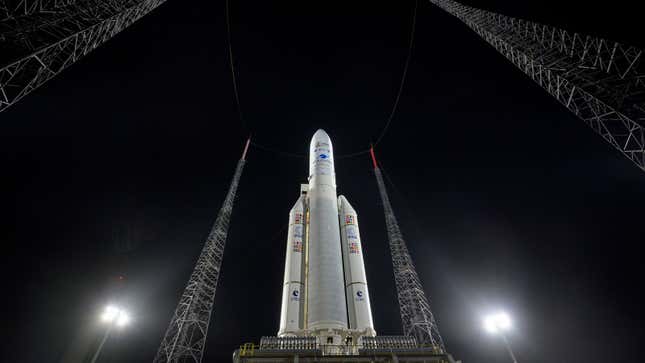A photo of the European Space Agency's Ariane 5 Rocket. 