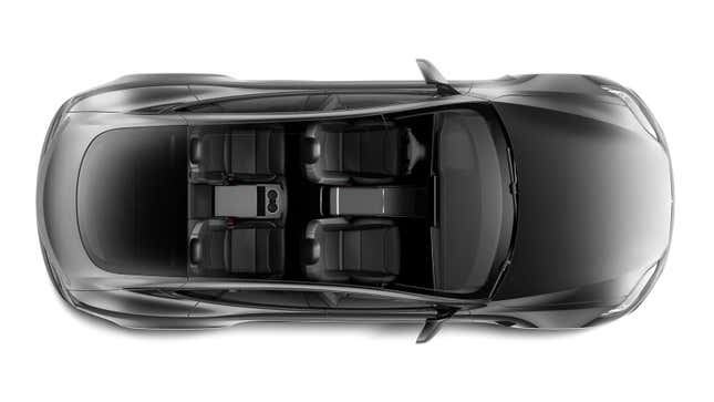 A top-down photo looking in on the four seats in a Tesla Model S. 