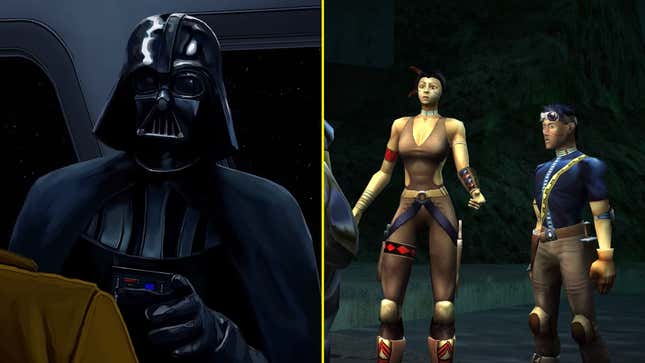 A composite image shows Darth Vader from Star Wars: Dark Forces and characters from Turok 3.