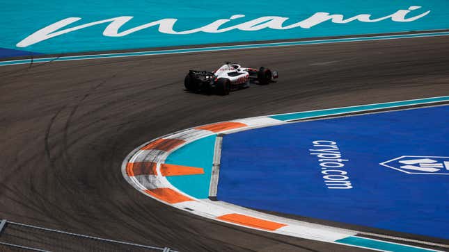 A photo of Kevin Magnussen racing in Miami. 