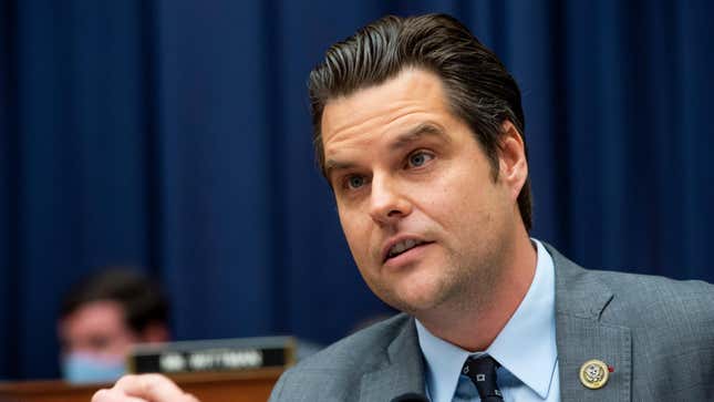 Image for article titled Rep. Matt Gaetz Reportedly Asked Trump for a Preemptive Pardon for Sex Trafficking