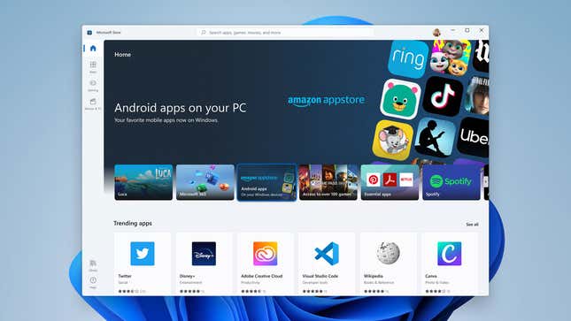 A screenshot of the Windows App Store showing Android apps