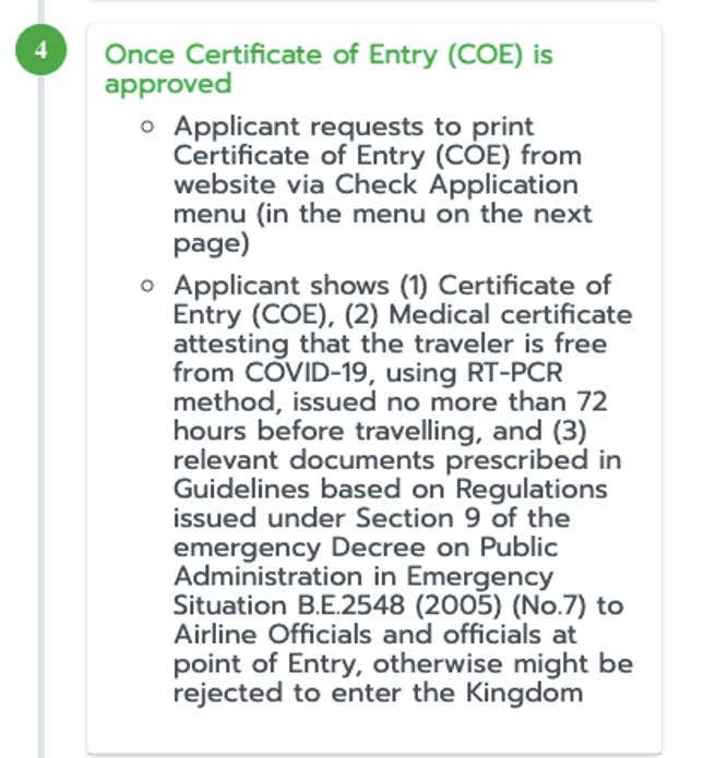 Step 4 in Thailand’s Certificate of Entry process to travel to Phuket.