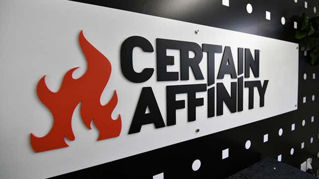 A sign reads "Certain Affinity" with a flame logo.