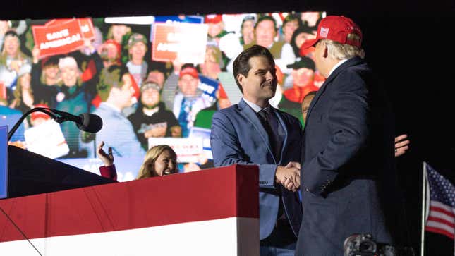 Image for article titled Matt Gaetz, Days After Calling Trump ‘Daddy,’ Suddenly Can’t Make His Presidential Announcement
