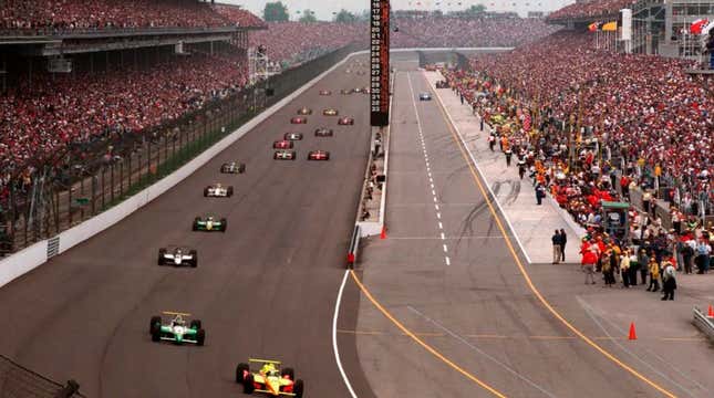 Tony Stewart leads the field at the 1996 Indianapolis 500.