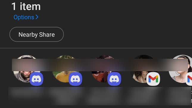 A screenshot of the Nearby Share option on a Samsung device