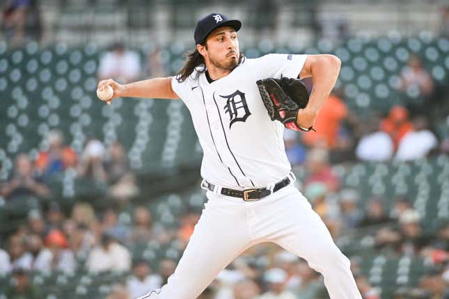 May 30, 2023; Detroit, Michigan, USA; Detroit Tigers starting pitcher Alex Faedo (49) pitches during the first inning against the Texas Rangers at Comerica Park.