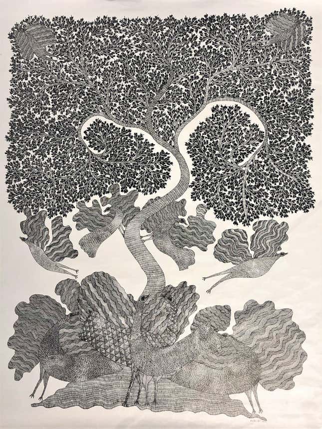 Untitled, acrylic on canvas, by the Gond artist Ram Singh Urveti.