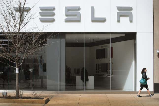 A Tesla dealership offers cars for sale on March 30, 2018 in Chicago, Illinois. Tesla has announced it is recalling 123,000 of its Model S sedans due to a problem with power steering bolts.