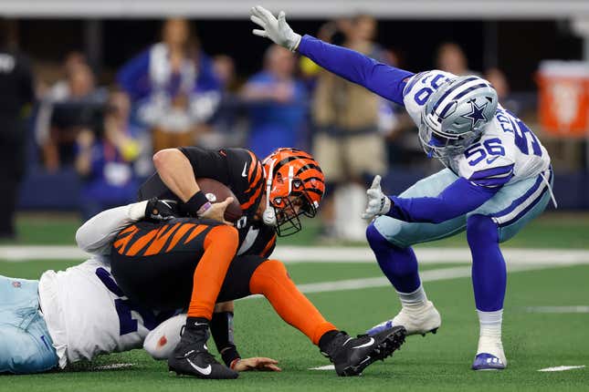 Cincinnati Bengals QB Joe Burrow was sacked six times by the Dallas Cowboys