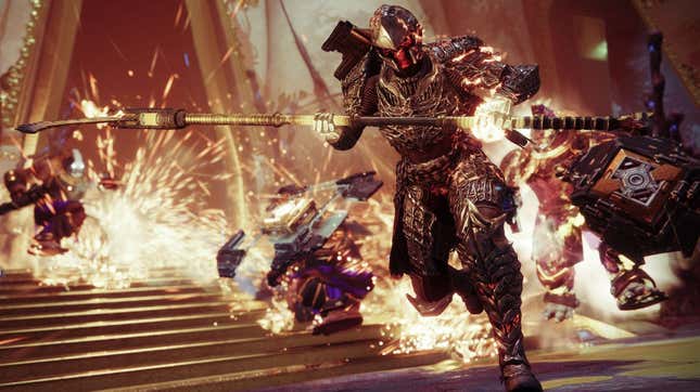 A Destiny 2 Guardian fights Containment enemies with fire aboard the Corrupted Leviathan. 
