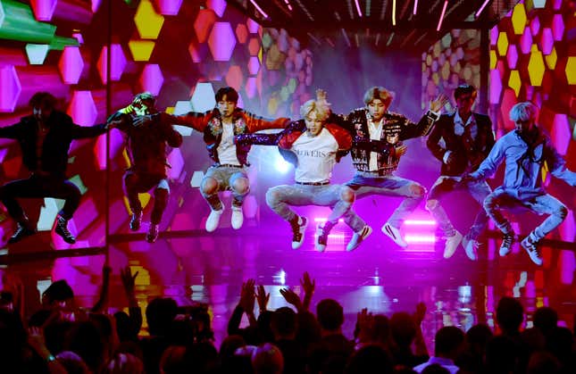 BTS performs onstage during the 2017 American Music Awards.