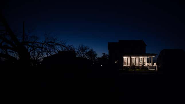 A home in a neighborhood experiencing a power outage in New Orleans in March 2022. 