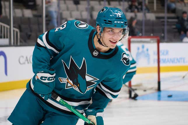 Sep 25, 2022; San Jose, California, USA; San Jose Sharks forward William Eklund (72) before the game against the Los Angeles Kings at SAP Center at San Jose.