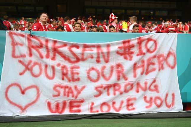 Fans of both Denmark and Belgium showed their support for Christian Eriksen during today’s match.