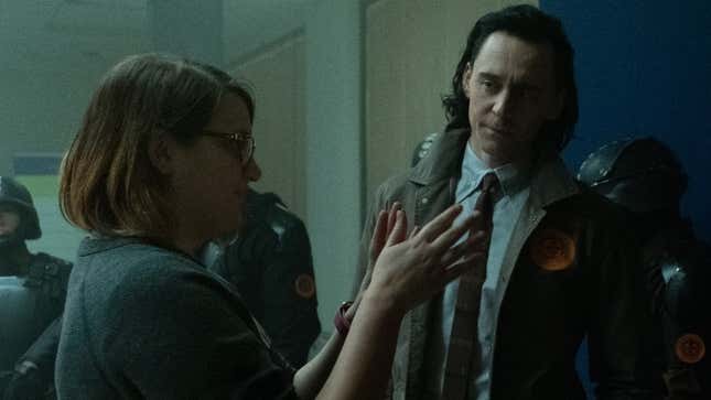 Kate Herron and Tom Hiddleston on the set of Loki.