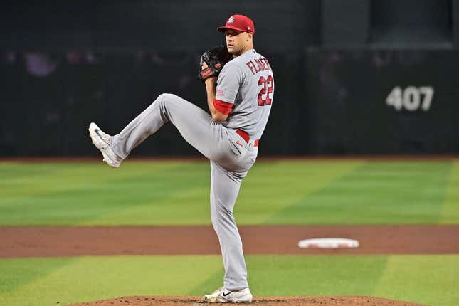 Jul 26, 2023; Phoenix, Arizona, USA; St. Louis Cardinals starting pitcher Jack Flaherty (22) throws in the first inning against the Arizona Diamondbacks at Chase Field.