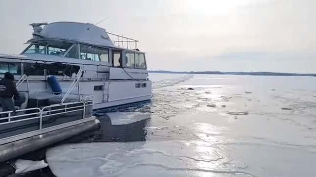 Image for article titled Watching A 45-Ton Boat Get Pulled Out Of A Frozen Lake Will Ruin The Rest Of Your Day