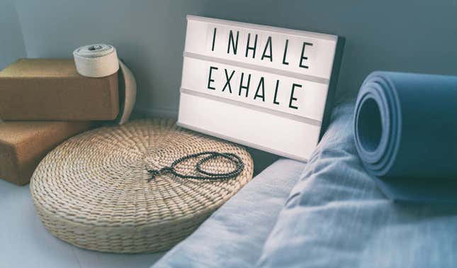 yoga stuff with a sign that says "inhale exhale" 