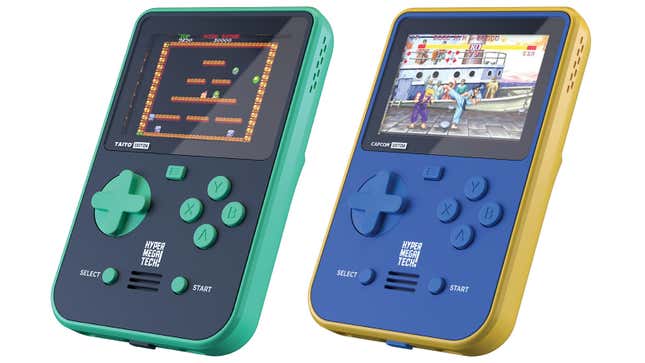 The front of the Super Pocket Capcom and Taito Edition retro gaming handhelds.