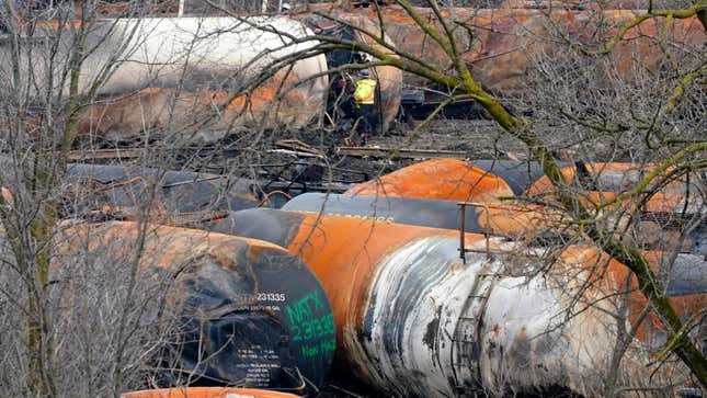 The cleanup of portions of a Norfolk Southern freight train that derailed Feb. 3, in East Palestine, Ohio, continues on Feb. 9, 2023. 