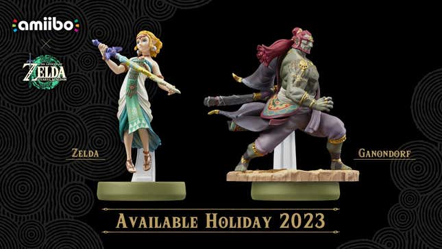Zelda dan Ganondorf amiibos dilihat pada paparan