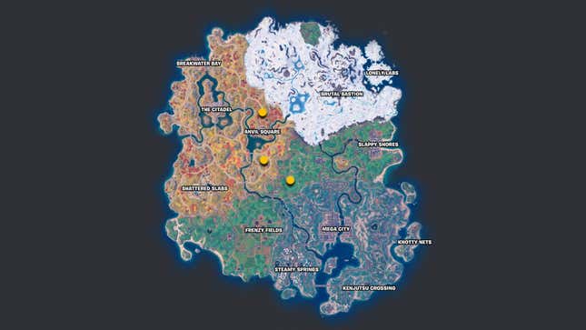 A map of the Fortnite island shows the location of excavation sites.