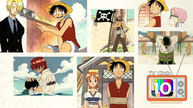 Kolaż zrzutów ekranu z One Piece Anime