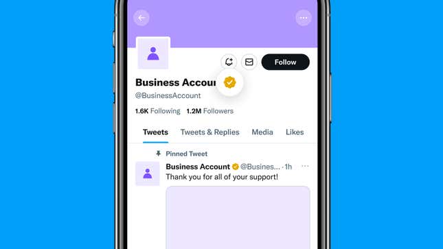 screenshot of a gold checkmark on Twitter