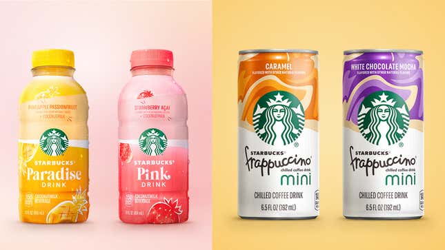 Starbucks pink drink, paradise drink, and frappuccino minis