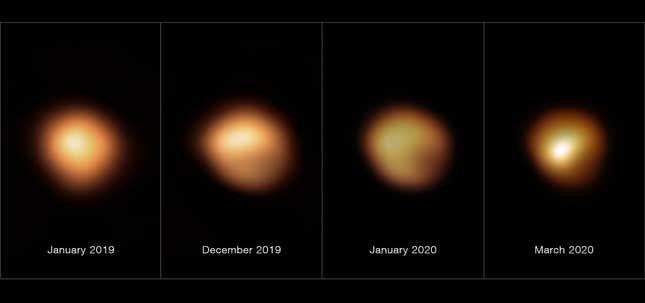 SPHERE images showing Betelgeuse’s surface before and during its 2019-2020 Great Dimming.