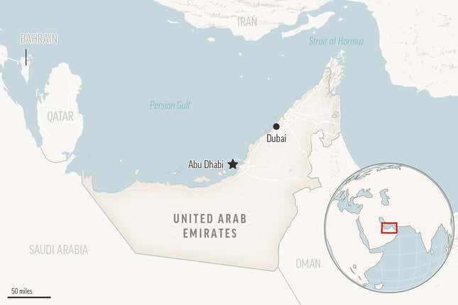 This is a locator map for United Arab Emirates with its capital, Abu Dhabi. (AP Photo)