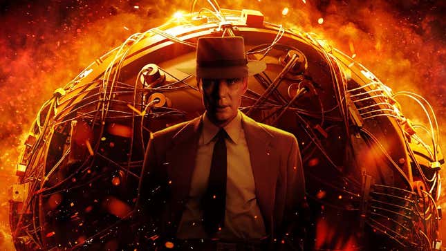 Main poster for Universal's Oppenheimer, with Cillian Murphy standing in front of the nuclear bomb. 