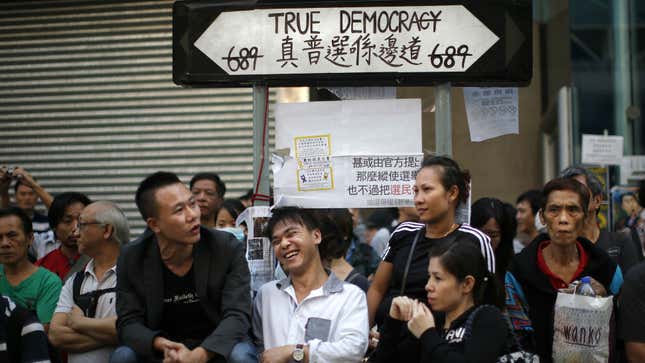 Demonstrators in Mong Kok on Oct. 17.