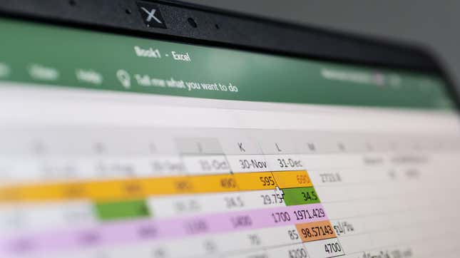 A laptop screen displaying an excel spreadsheet