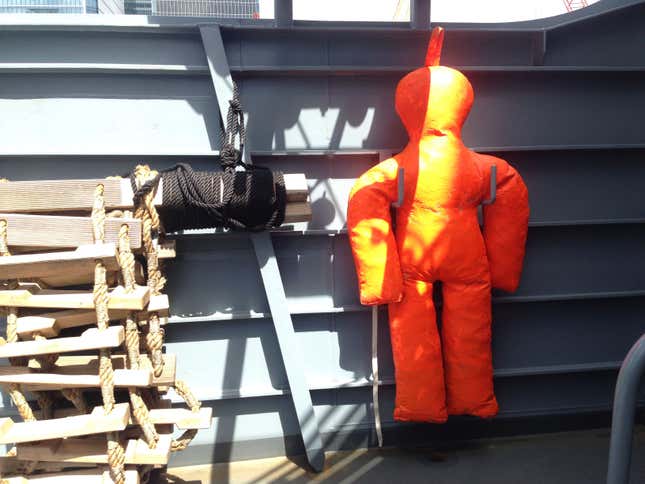The crew use “Oscar” to simulate man-overboard exercises when on training missions such as the one that brought them to London.