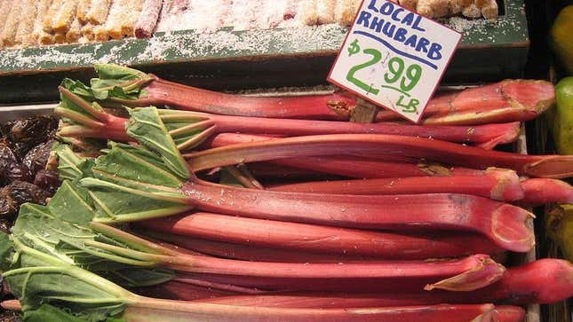 Bundle of local rhubarb at the farmers market