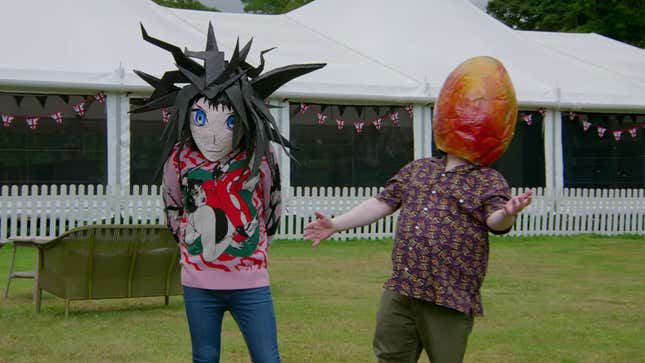 Noel Fielding and Matt Lucas dressed up with anime masks for Japanese Week on The Great British Baking Show