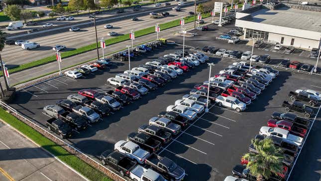 : In an aerial view, the Mak Haik dealership is seen on December 14, 2022 in Houston, Texas.